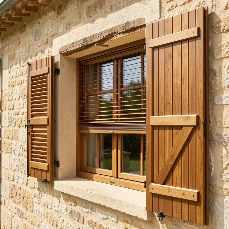 Store banne déployé au-dessus d’une terrasse et volets roulants dans le Sud