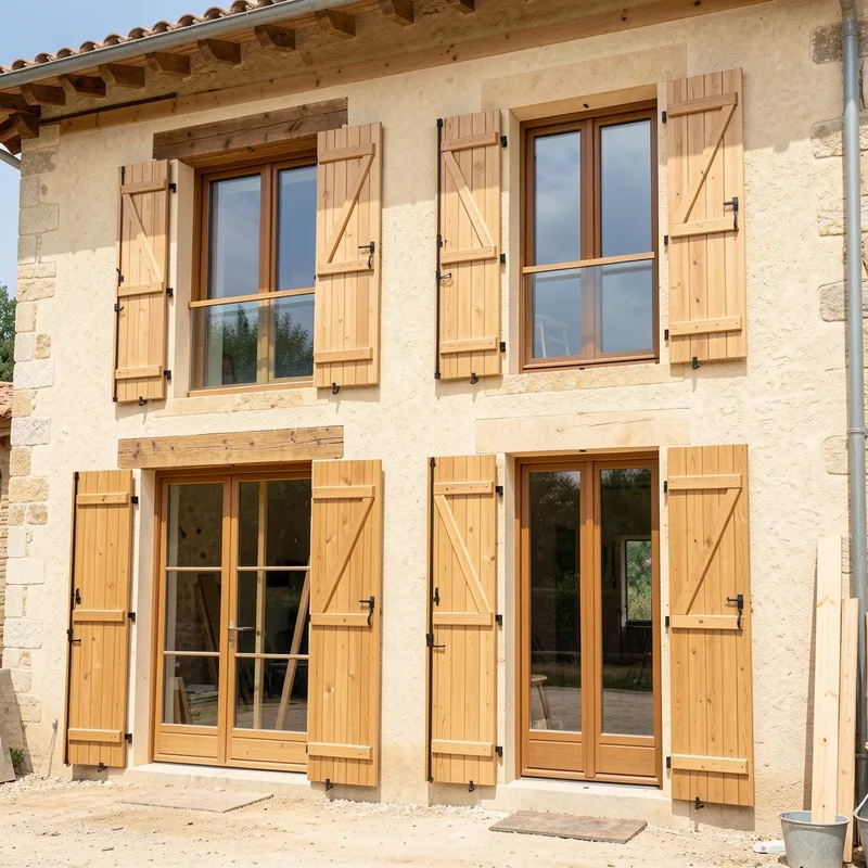 Menuisier posant une fenêtre sur mesure dans une maison en rénovation