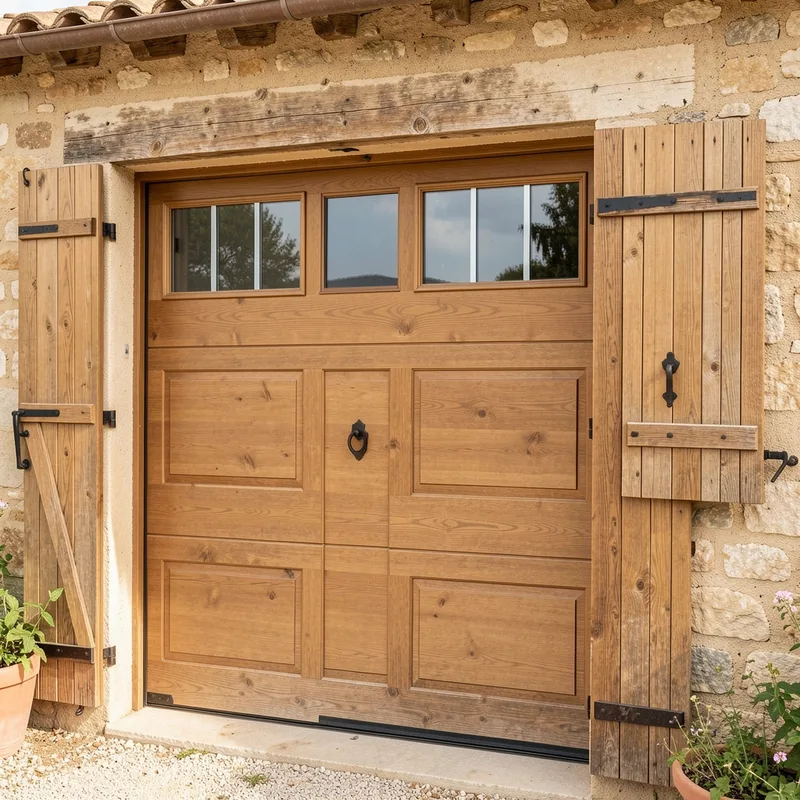 Porte de garage sectionnelle motorisée avec portillon intégré